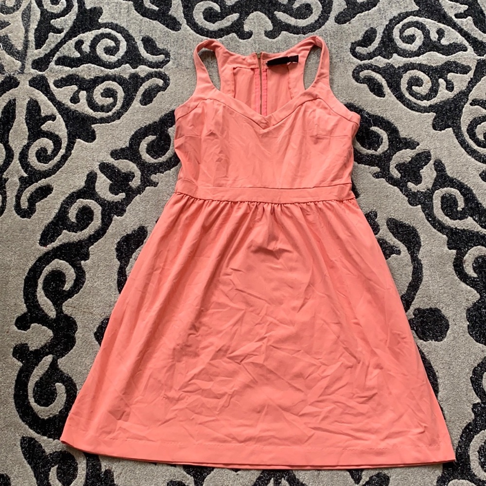 Peach colored midi dress